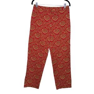Talbots Women’s Red Gold Floral Print Stretch Cotton Pants Straight Leg Size 10